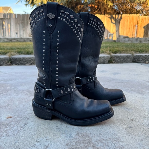 Harley-Davidson O Ring Silver Studded Leather Riding Boots Women's 7.5 Moto - Picture 6 of 16